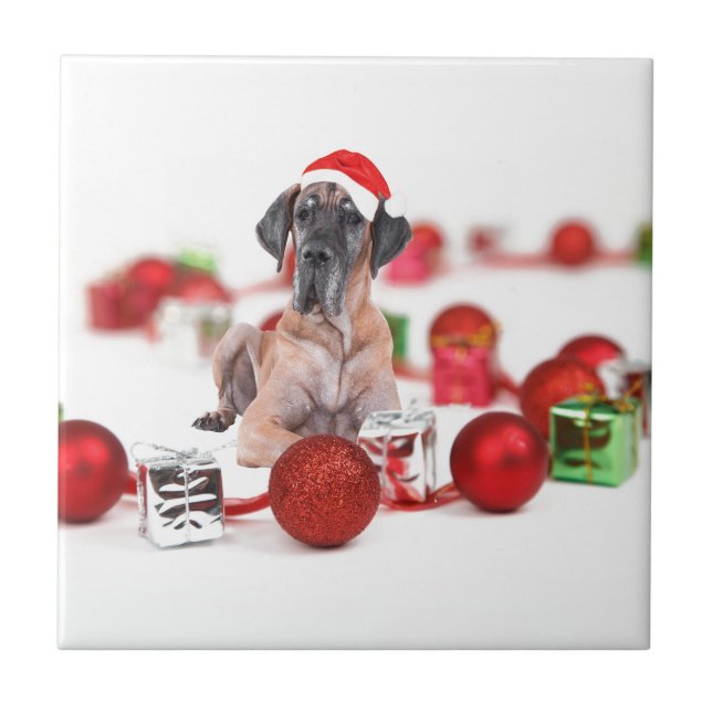 Great Dane Hund mit Weihnachtsgeschenke Fliese (Vorderseite)