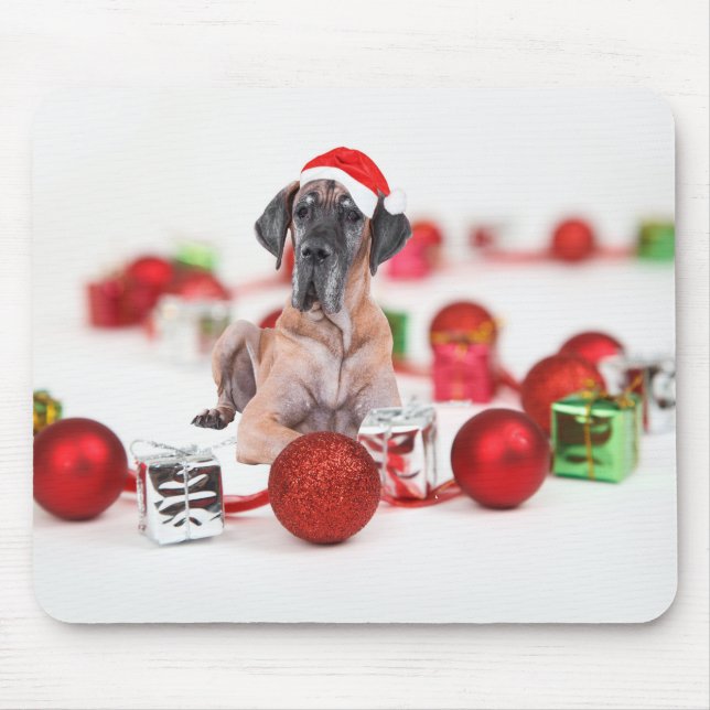 Great Dane Hund mit Weihnachtsgeschenke Mousepad (Vorne)