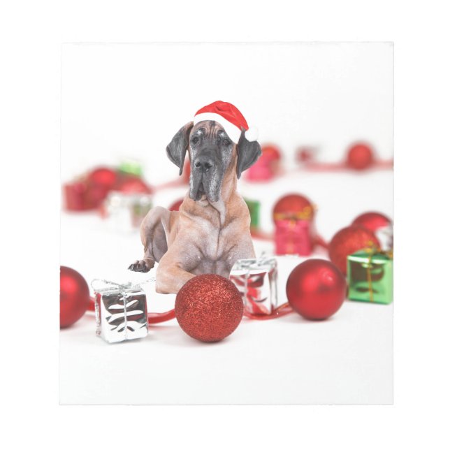 Great Dane Hund mit Weihnachtsgeschenke Notizblock (Vorderseite)