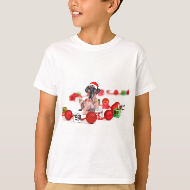 Great Dane Hund mit Weihnachtsgeschenke T-Shirt (Vorderseite)