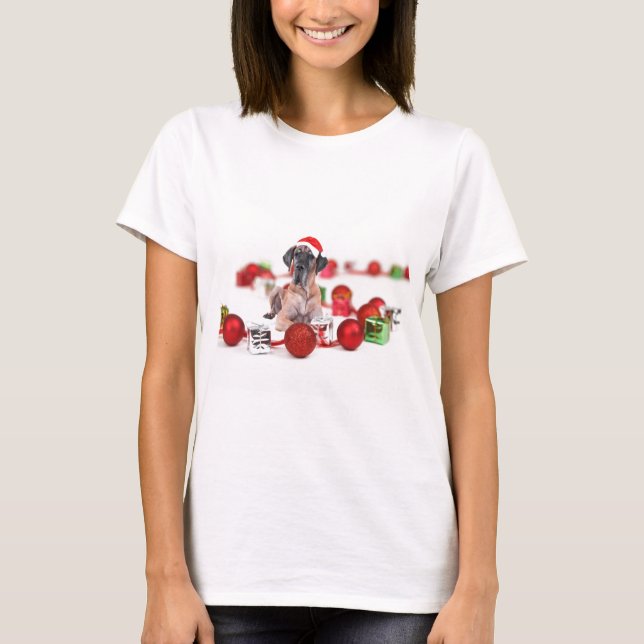 Great Dane Hund mit Weihnachtsgeschenke T-Shirt (Vorderseite)