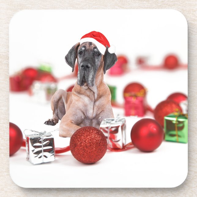 Great Dane Hund mit Weihnachtsgeschenke Untersetzer (Vorderseite)