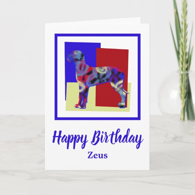 Great Dane Hund Red Blue Yellow Birthday Card Karte (Vorderseite)
