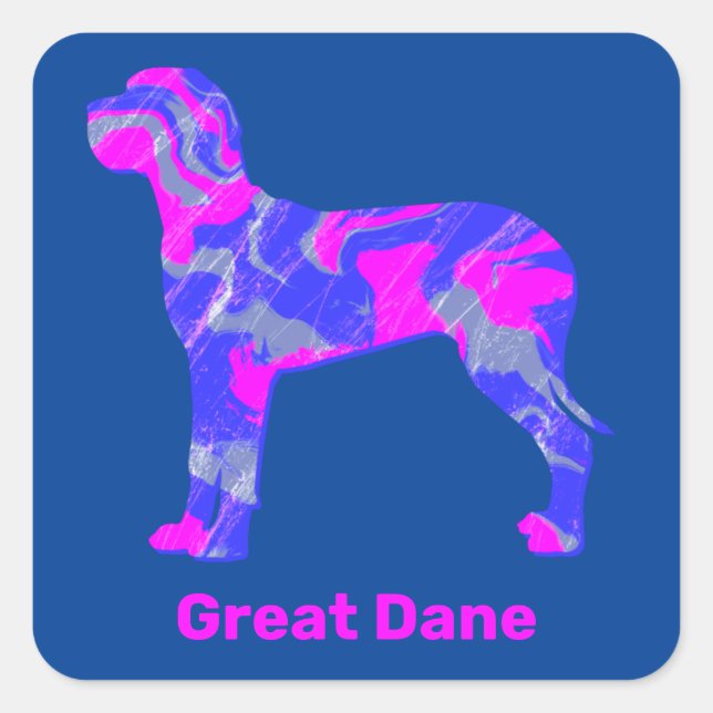 Great Dane Hund Silhouette Crazy Hot Pink Quadratischer Aufkleber (Vorderseite)
