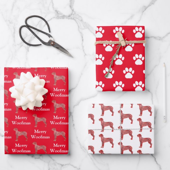 Great Dane Hund Silhouette Red Merry Woofmas Geschenkpapier Set (Vorderseite)