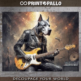 Great Dane Hund spielt E-Gitarre Seidenpapier