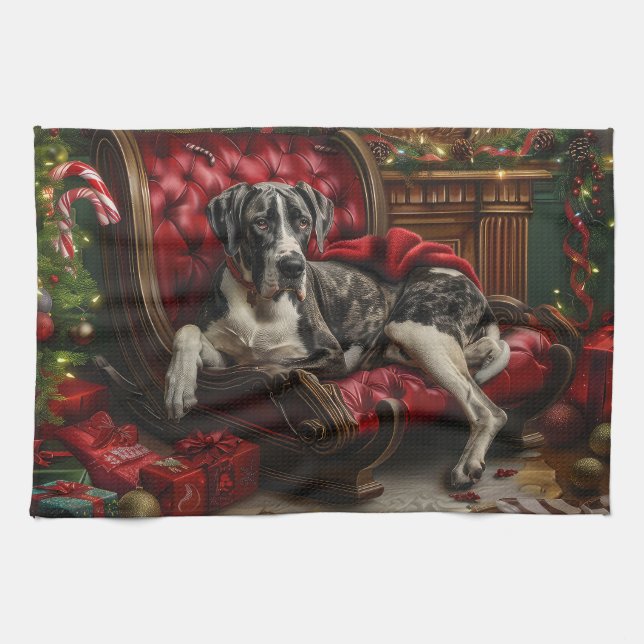 Great Dane Hund Weihnachten Geschirrtuch (Horizontal)