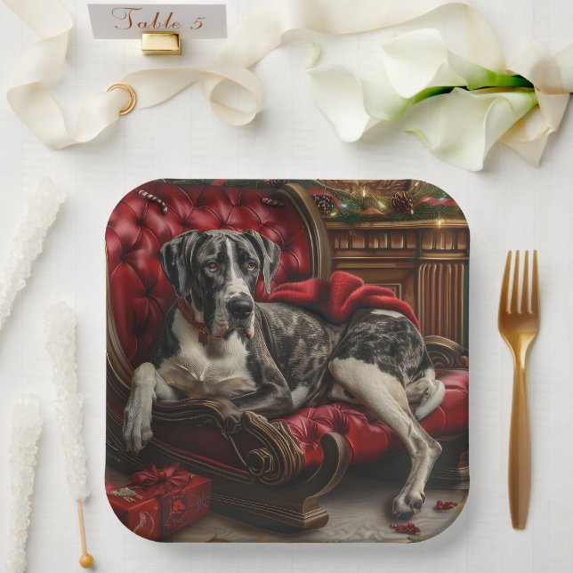 Great Dane Hund Weihnachten Pappteller (Hochzeit)