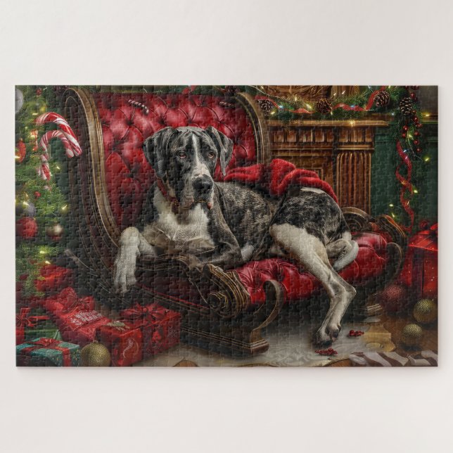 Great Dane Hund Weihnachten Puzzle (Horizontal)