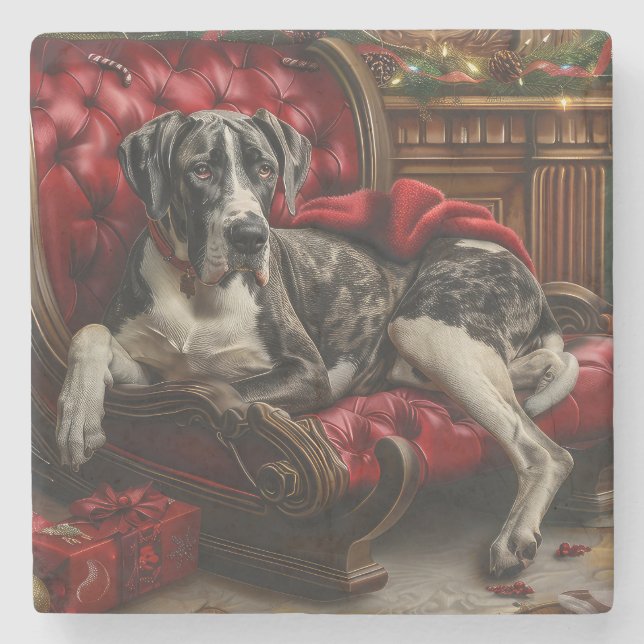 Great Dane Hund Weihnachten Steinuntersetzer (Vorderseite)
