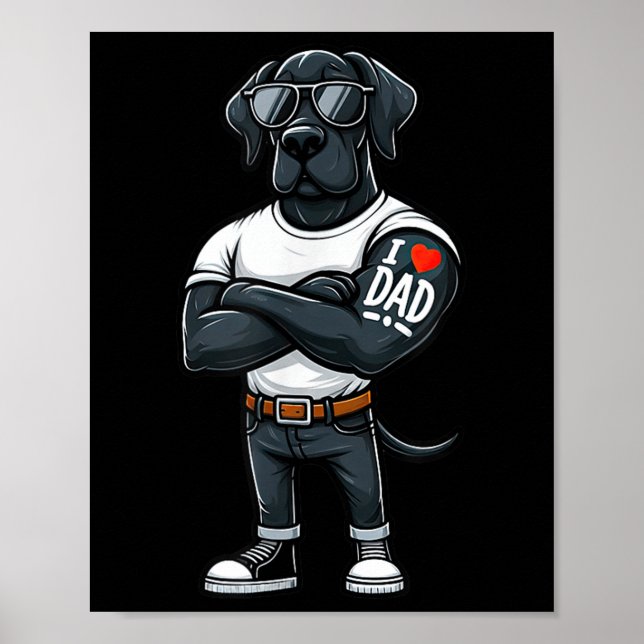 Great Dane I Liebe Vater Funny Dog Tattoo Poster (Vorne)