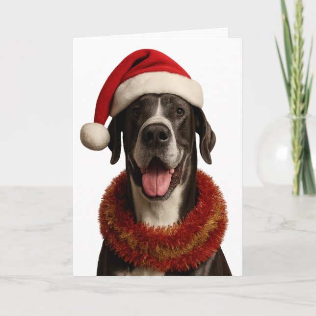 Great Dane in a Santa hat Christmas card Karte (Vorderseite)