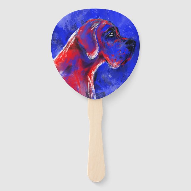 Great Dane in blau und rot Fächer (Vorderseite)
