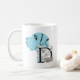 Great Dane Kopfporträt und deutscher Rassename Tasse