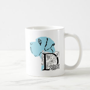 Great Dane Kopfporträt und deutscher Rassename Tasse
