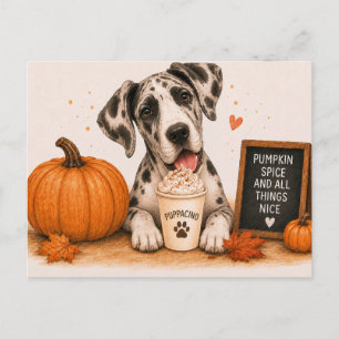 Great Dane lädt zum Pumpkin Spice Puppaccino ein Postkarte