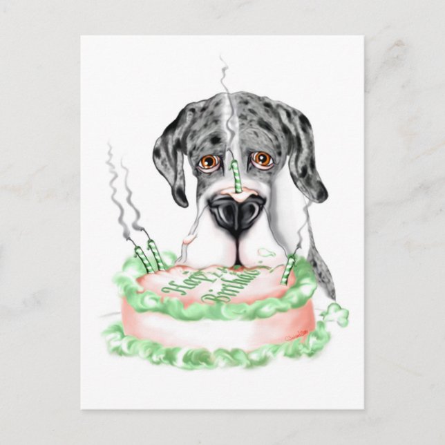 Great Dane Merle UC Geburtstagskuchen Postkarte (Vorderseite)
