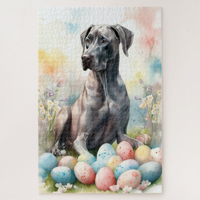 Great Dane mit Ostereiern Puzzle (Vertikal)