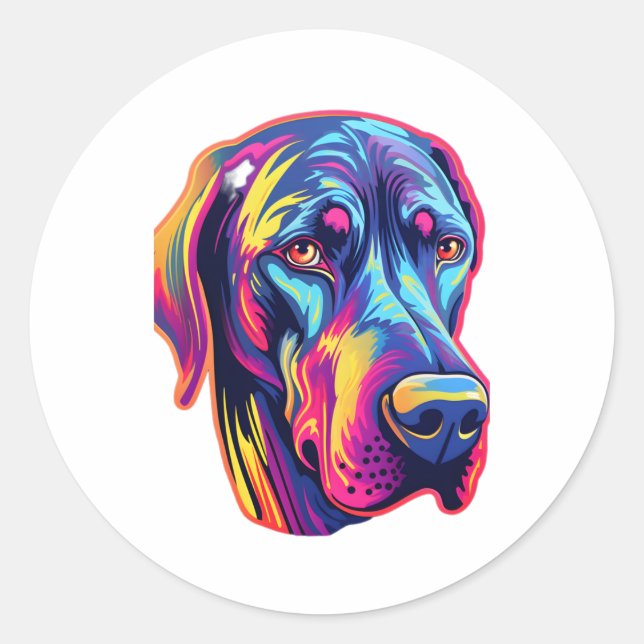 Great Dane Neon Design Runder Aufkleber (Vorderseite)
