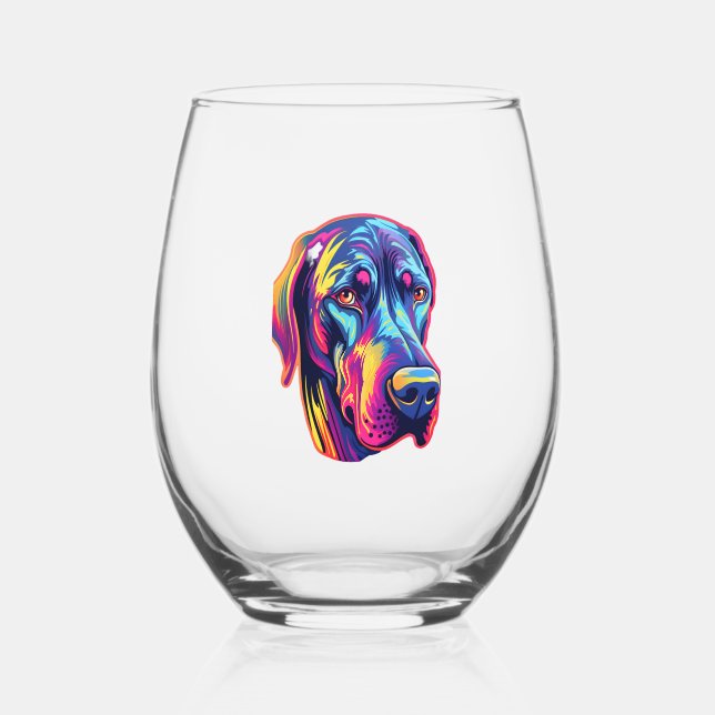Great Dane Neon Design Weinglas Ohne Stiel (Vorderseite)