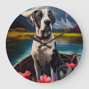 Great Dane on a Paddle: Ein Landschaftliches Abent Große Wanduhr