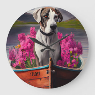 Great Dane on a Paddle: Ein Landschaftliches Abent Große Wanduhr