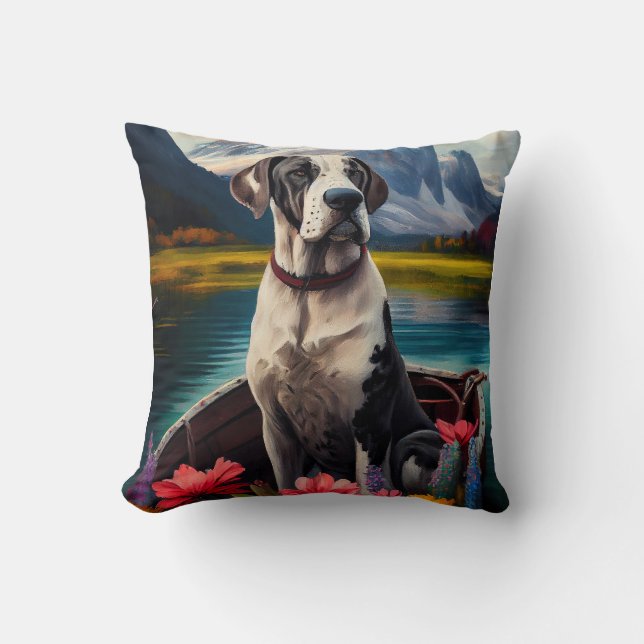 Great Dane on a Paddle: Ein Landschaftliches Abent Kissen (Vorderseite)