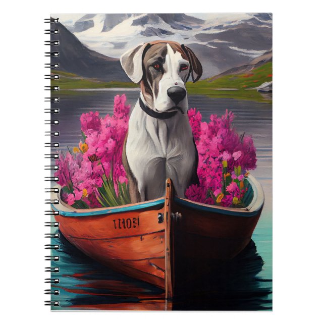 Great Dane on a Paddle: Ein Landschaftliches Abent Notizblock (Vorderseite)