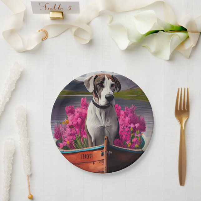 Great Dane on a Paddle: Ein Landschaftliches Abent Pappteller (Hochzeit)