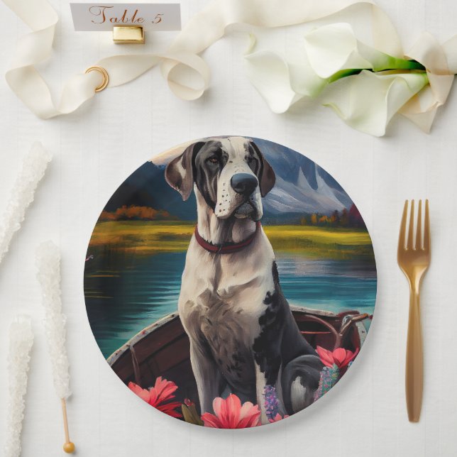 Great Dane on a Paddle: Ein Landschaftliches Abent Pappteller (Hochzeit)
