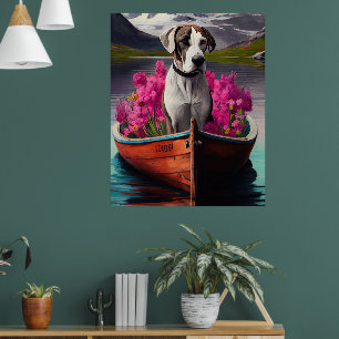 Great Dane on a Paddle: Ein Landschaftliches Abent Poster
