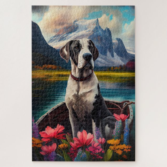 Great Dane on a Paddle: Ein Landschaftliches Abent Puzzle (Vertikal)