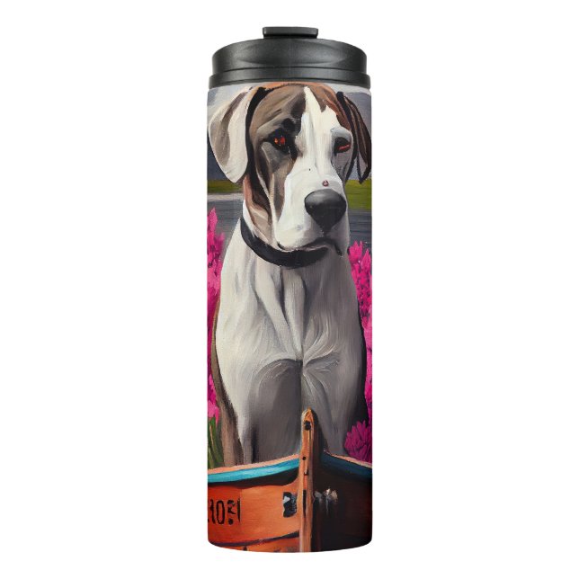 Great Dane on a Paddle: Ein Landschaftliches Abent Thermosbecher (Vorderseite)