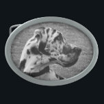 GREAT DANE OVALE GÜRTELSCHNALLE<br><div class="desc">Ein wunderschönes Schwarz-Weiß-Fotodesign eines Großen Dane Hundes.</div>