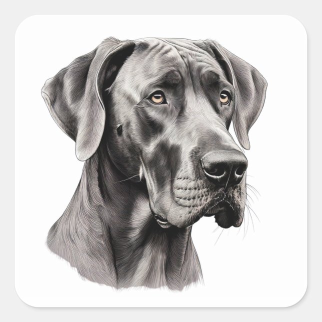 Great Dane Portrait zeichnend Quadratischer Aufkleber (Vorderseite)