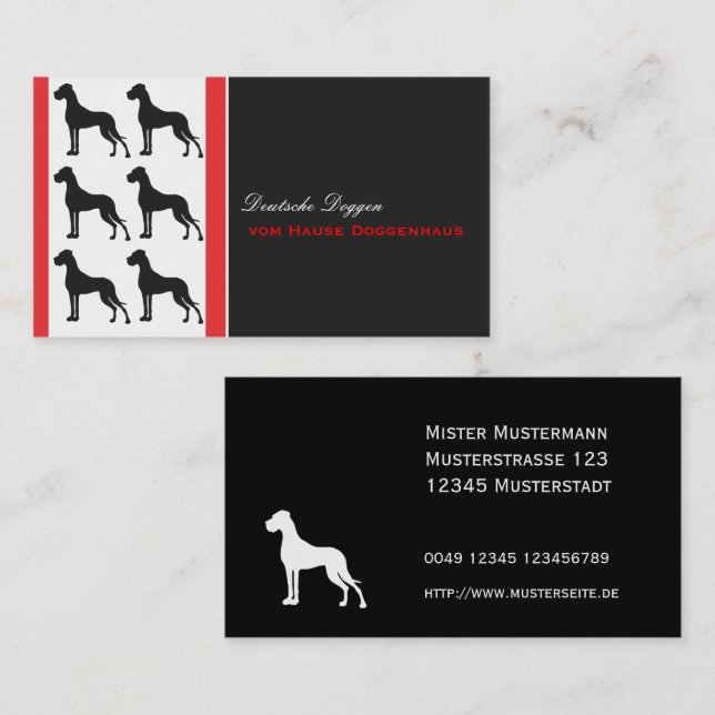Great Dane Professional good to read Business Card Visitenkarte (Vorne/Hinten)