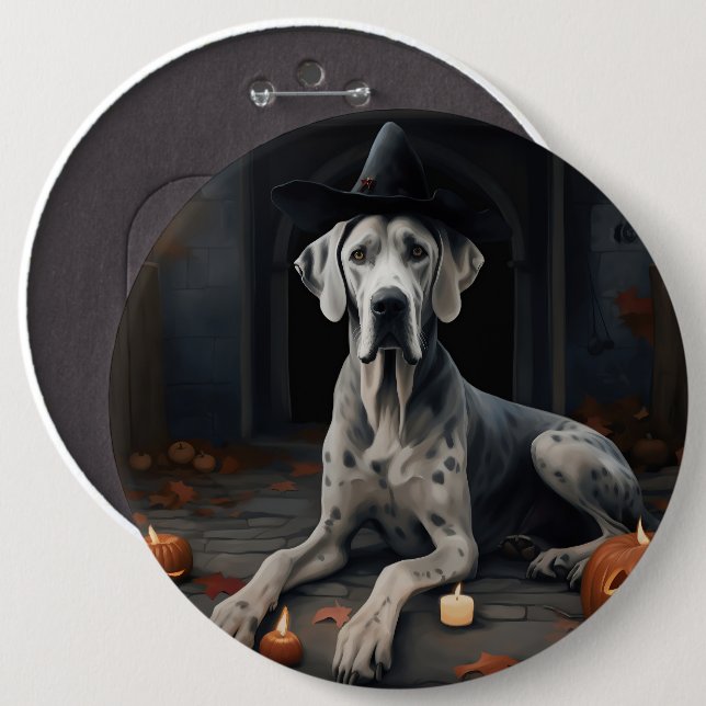 Great Dane Pumpkins Halloween Beängstigend Gedreht Button (Vorne & Hinten)