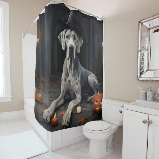 Great Dane Pumpkins Halloween Beängstigend Gedreht Duschvorhang (Beispiel)