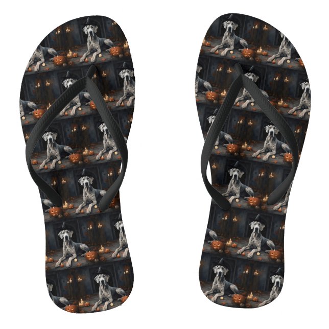 Great Dane Pumpkins Halloween Beängstigend Gedreht Flip Flops (Fußbett)