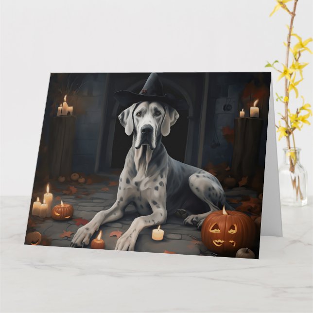 Great Dane Pumpkins Halloween Beängstigend Gedreht Karte (Gelbe Blume)