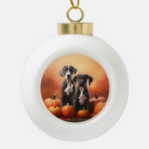 Great Dane Puppy Autumn Delight Pumpen Keramik Kugel-Ornament