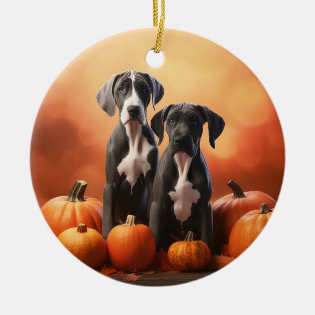 Great Dane Puppy Autumn Delight Pumpen Keramik Ornament (Vorne)
