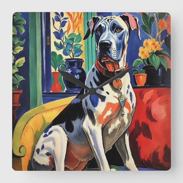 Great Dane Quadratische Wanduhr (Vorderseite)