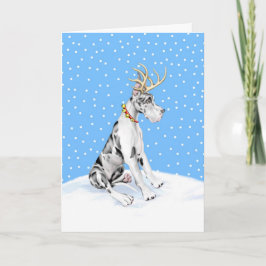 Great Dane Reindeer Christmas Harlequin Feiertagskarte