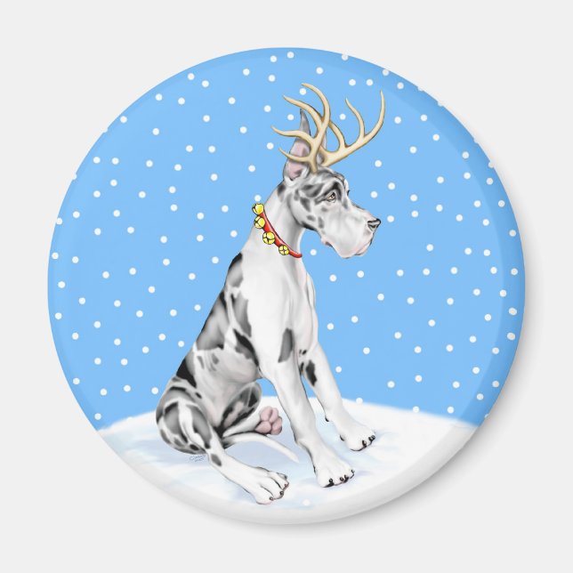 Great Dane Reindeer Christmas Harlequin Magnet (Vorne)