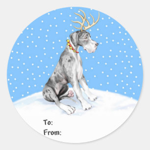 Great Dane Reindeer Christmas Merle UC Geschenktas Runder Aufkleber