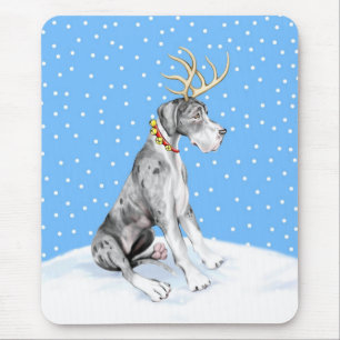 Great Dane Reindeer Christmas Merle UC Mousepad