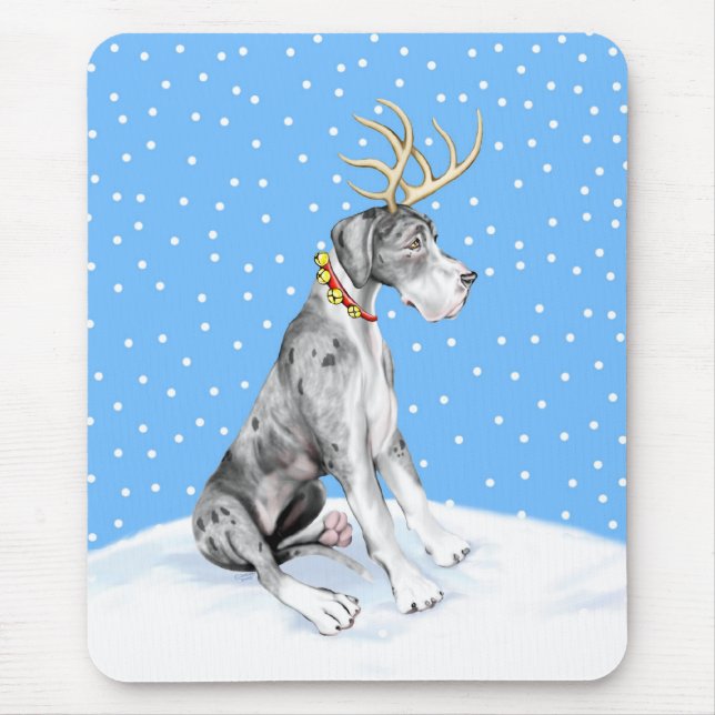 Great Dane Reindeer Christmas Merle UC Mousepad (Vorne)