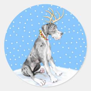 Great Dane Reindeer Christmas Merle UC Runder Aufkleber