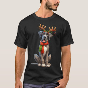 Great Dane Rentier Weihnachtsmann Hut Xmas Lichter T-Shirt